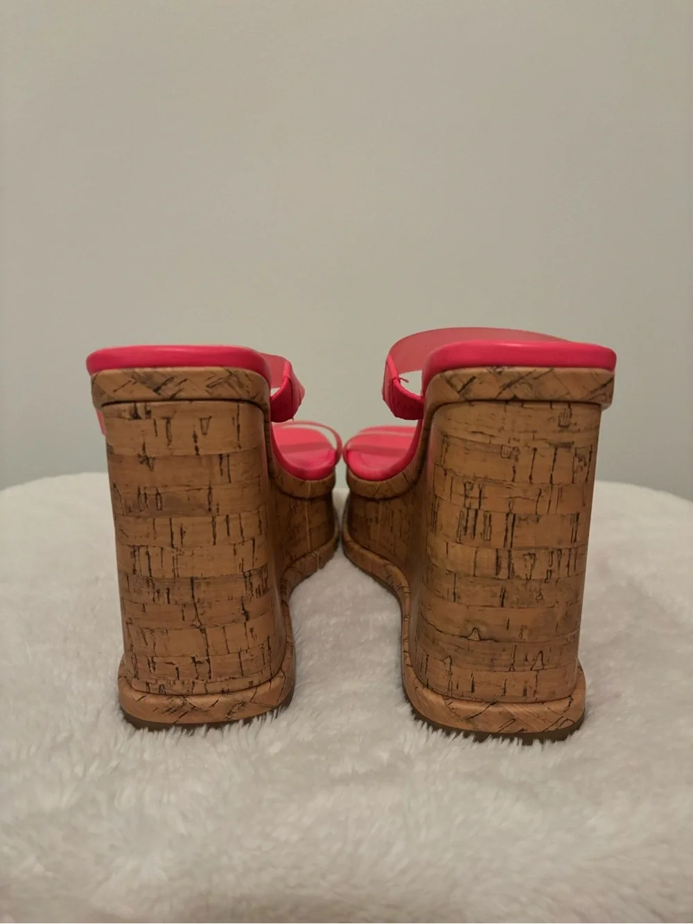 Nine West Neon Pink Cork Platform Wedge Sandals